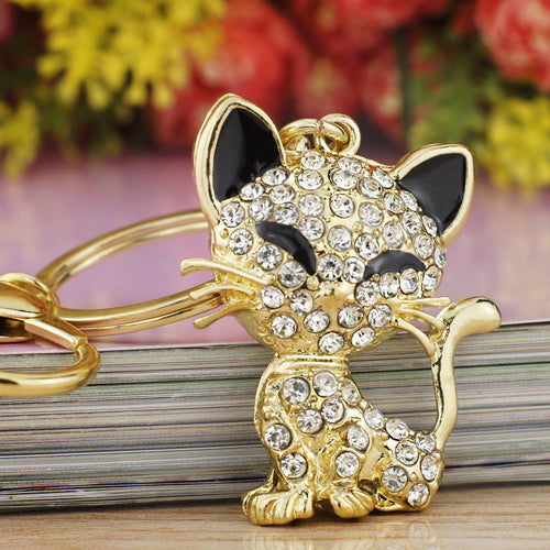 Enamel Crystal Cat HandBag Keyring/Keychain