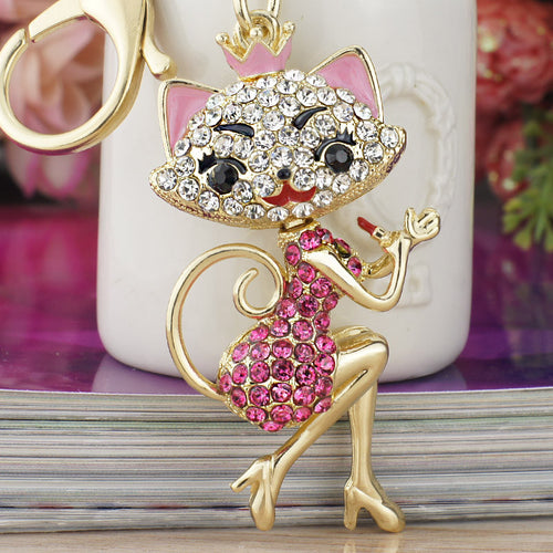 Lipstick Cat Lady Crystal Keyring/Keychain